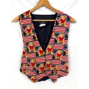 Vintage American Flag Teddy Bear Vest Patriotic Stars & Stripes Medium USA Made